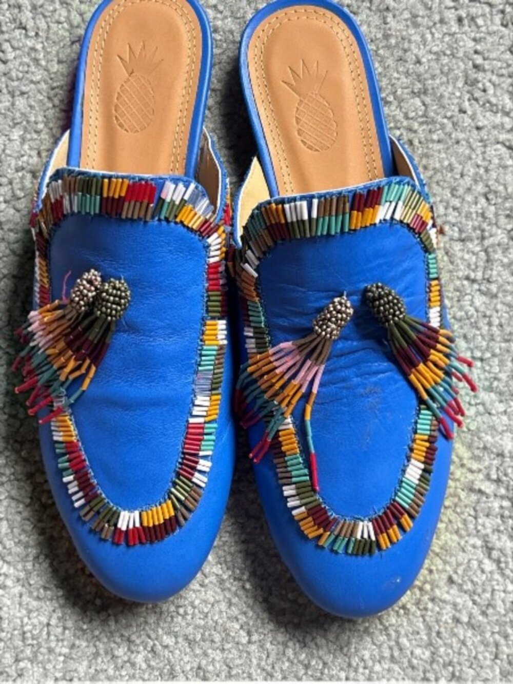 FARM Rio Colorful Bead Blue Mule Shoes Size 38 EUR 7 US Women's Flats Shoes